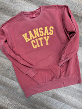 Load image into Gallery viewer, KANSAS CITY arched athletic block comfort colors crewneck sweatshirt