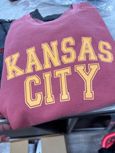 Load image into Gallery viewer, KANSAS CITY arched athletic block comfort colors crewneck sweatshirt