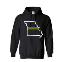 Load image into Gallery viewer, Missouri state with GREEN line Gildan hooded sweatshirt