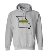 Load image into Gallery viewer, Missouri state with GREEN line Gildan hooded sweatshirt