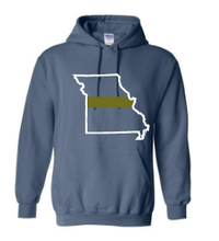 Load image into Gallery viewer, Missouri state with GREEN line Gildan hooded sweatshirt