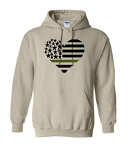Load image into Gallery viewer, heart flag blue line/green line hoodie