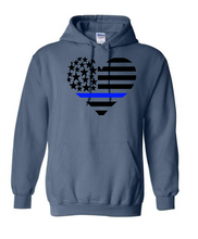 Load image into Gallery viewer, heart flag blue line/green line hoodie