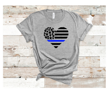 Load image into Gallery viewer, heart flag with blue line/green line tee