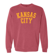 Load image into Gallery viewer, KANSAS CITY arched athletic block comfort colors crewneck sweatshirt