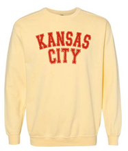 Load image into Gallery viewer, KANSAS CITY arched athletic block comfort colors crewneck sweatshirt