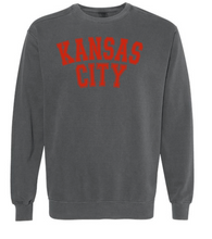 Load image into Gallery viewer, KANSAS CITY arched athletic block comfort colors crewneck sweatshirt