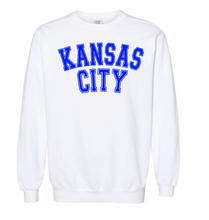 Load image into Gallery viewer, KANSAS CITY arched athletic block comfort colors crewneck sweatshirt