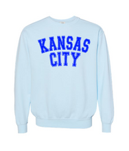 Load image into Gallery viewer, KANSAS CITY arched athletic block comfort colors crewneck sweatshirt