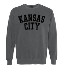 Load image into Gallery viewer, KANSAS CITY arched athletic block comfort colors crewneck sweatshirt