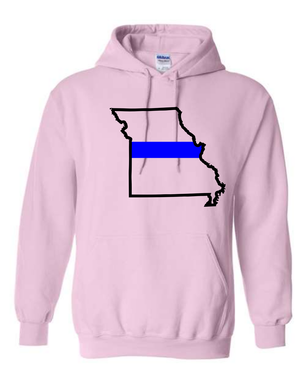 Missouri state with blue line Gildan hooded sweatshirt