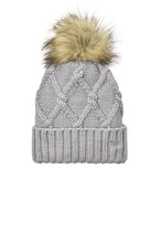 Load image into Gallery viewer, Embroidered local schools New Era Faux Fur Pom Beanie
