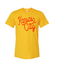 Load image into Gallery viewer, Kansas City Puff or Foam bella canvas short sleeve tee football colors
