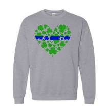 Load image into Gallery viewer, Blue line HEART shamrock  youth and adult
