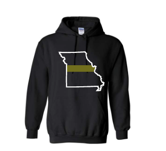 Missouri state with GREEN  line Gildan hooded sweatshirt