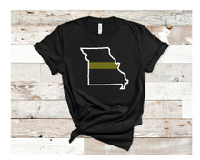 Load image into Gallery viewer, Missouri state with GREEN line Adult and youth short sleeve tee
