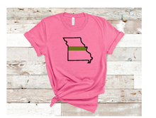 Load image into Gallery viewer, Missouri state with GREEN line Adult and youth short sleeve tee
