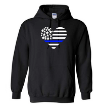 Load image into Gallery viewer, heart flag blue line/green line hoodie
