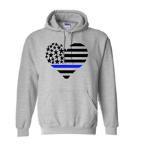 Load image into Gallery viewer, heart flag blue line/green line hoodie

