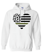 Load image into Gallery viewer, heart flag blue line/green line hoodie
