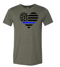 Load image into Gallery viewer, heart flag with blue line/green line tee
