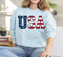 Load image into Gallery viewer, Patriotic USA Sweatshirt with distressed details
