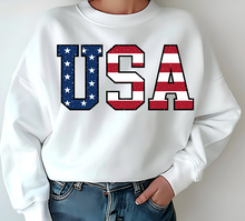Load image into Gallery viewer, Patriotic USA Sweatshirt with distressed details
